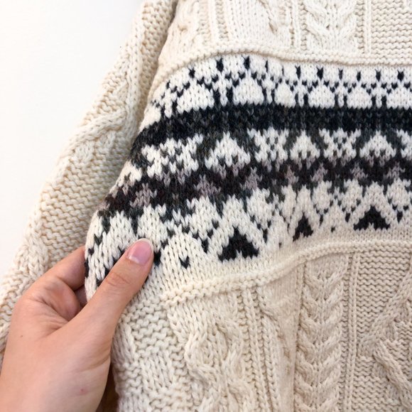 Aran Crafts Made in Ireland 100% Wool Cable Knit Holiday Crew Neck Sweater XL - Picture 5 of 7